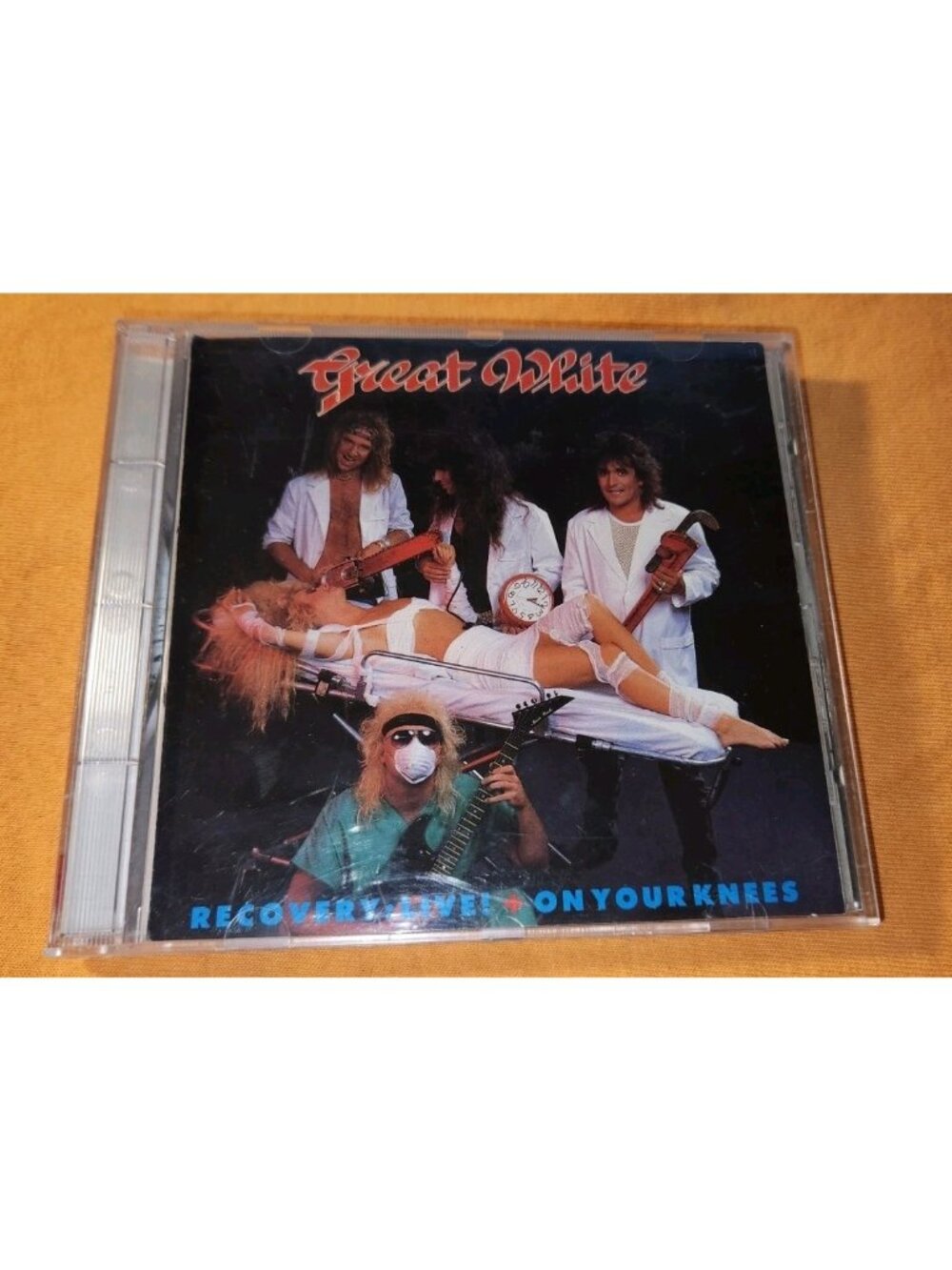 GREAT WHITE cd RECOVERY LIVE + ON YOUR KNEES 1987 Enigma D2-73295 OOP Hair Metal